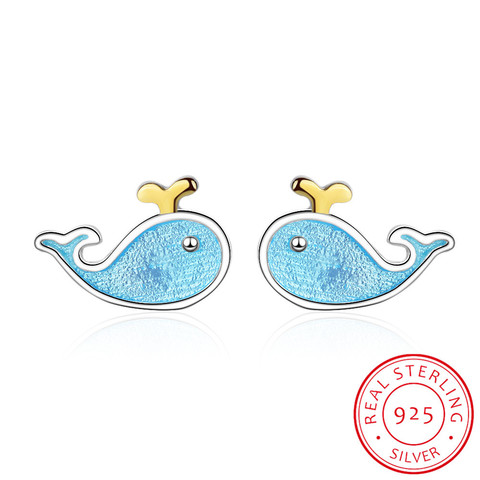 Cute Little Blue Whale Earrings 925 Sterling Silver Marine Animal Earrings For Women Girl Gift Boucle D'oreille S-e646 ► Photo 1/5