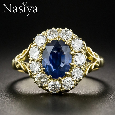 New Luxury Aquamarine Gemstone Gold Color Rings For Women 925 Silver Jewelry Vintage Exquisite Ring Anniversary Engagement Gifts ► Photo 1/6