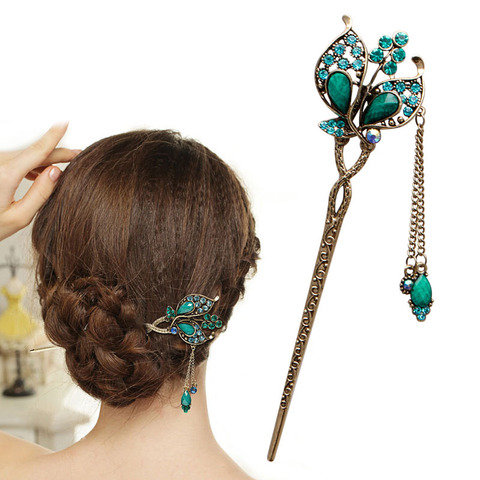 New Women Elegant Butterfly Leaves Bobby Pin Fashion Hairpin Rhinestone Hair Stick Gift for friend #11 ► Photo 1/1