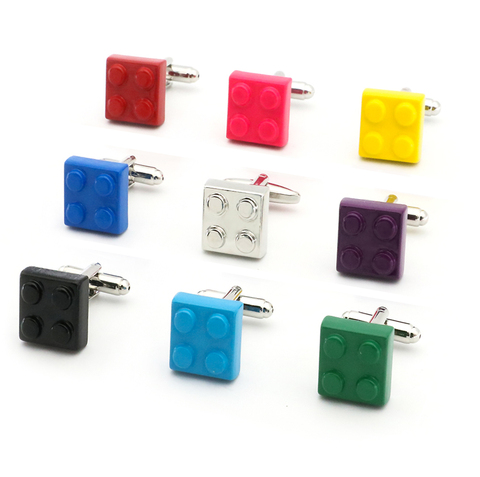 Free Shipping Block Cufflinks Muti-color Bricks Design Blue Red Black 9 Colors Option Copper Novelty Cuff Links Wholesale&retail ► Photo 1/6
