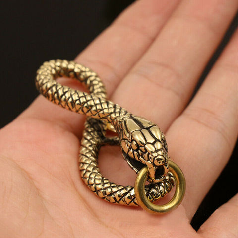 1 Piece Solid Brass Belt Hook Retro Snake Shape Keychain Fob Clip Key Ring Wallet Chain with O ring Charm Pendant Decor Gift ► Photo 1/6