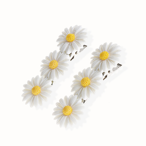 2Pc Mini Daisy Hair Clip Charms Flower Elastic Hair Ring Rope Bands  HairPins Ponytail Girls Kids