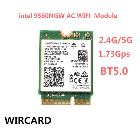 WIRCARD Dual Band Wireless AC 9560 for Intel 9560NGW 802.11ac NGFF Key E 2.4G/5G 2x2 WiFi Card Bluetooth 5.0 ► Photo 1/5