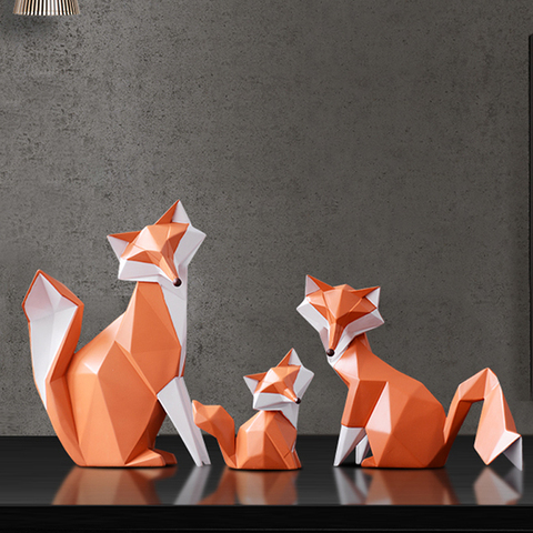 Nordic modern abstract geometric fox crafts desktop ornaments creative for office home decorations animal resin crafts ► Photo 1/6