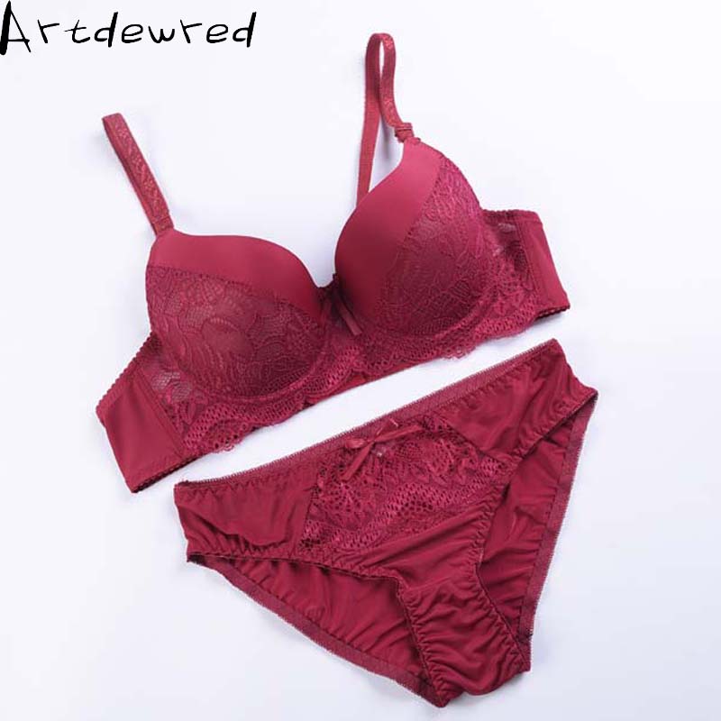 Cheap Women Sexy Plus Size Lace Underwear Sets Solid Comfortable Bra Panty  Set Wave style Bra & Brief Sets