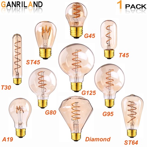 GANRILAND Retro LED Lamp E27 220V Dimmable LED Bulb Filament Light 3W 2200K Diamond Gold Edison Spiral Bulbs G125 G80 led lampen ► Photo 1/6