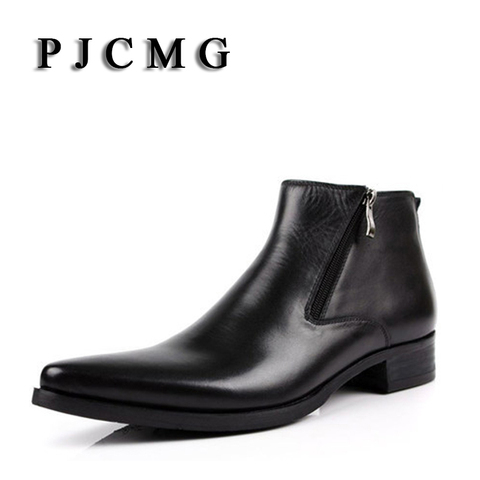 PJCMG New cowhide boots Genuine Soft Leather Boots Pointed Toe Breathable Bullock Patterns Oxford Dress Shoes For Men Boots ► Photo 1/6