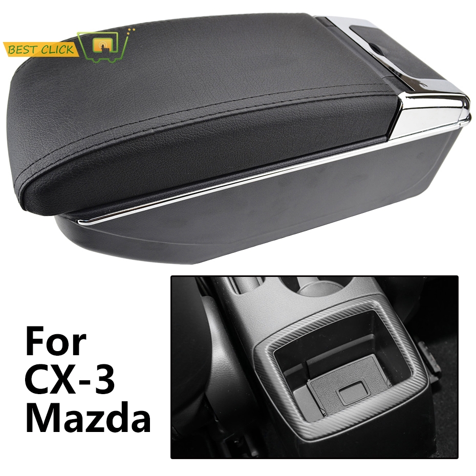JPVGIA Car Armrest For Mazda CX-3 Dual Arm Rest Cup Holder 2015-2018 Center Console Box Leather 2016 2017 CX3 CX 3 Color Name : Black Thread