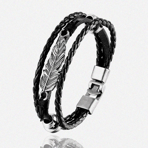 Vintage Punk Feather Bracelet For Women Multilayer Leather Charms Bracelet Men Hot Bangle Bracelet Accessories Pulseras ► Photo 1/6