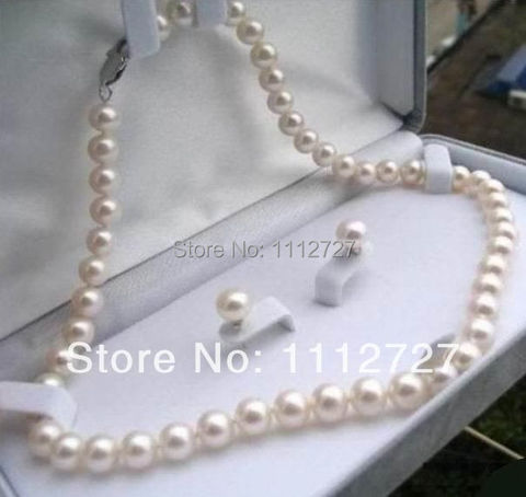 New Natural Beads Pretty 8-9mm White Tahiti Pearl Necklace 17''+Earrings DIY Jewelry Sets Gifts For Girl Women Wholesale Price ► Photo 1/1