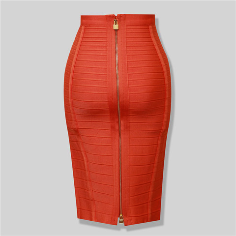 High Quality Black Red Blue Orange Zipper Bodycon Rayon Bandage Skirt Day Party Pencil Skirt ► Photo 1/6
