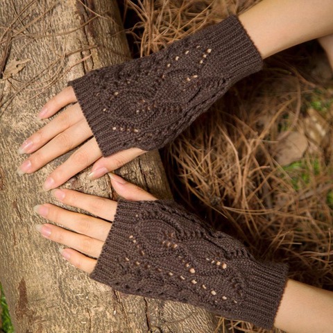 La MaxPa Women Gloves Stylish Hand Warmer Winter Gloves Women Arm Crochet Knitting Faux Wool Mitten Warm Fingerless Gloves k2144 ► Photo 1/6