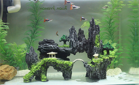 1 piece resin large/small size rockery stone fish tank landscaping aquarium decoration rockery mountain hiding cave pet supplies ► Photo 1/5