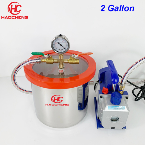 Free Shipping 2 Gal (8L) Vacuum Chamber Kit with 2.5CFM (1.4L/s) 220V Vacuum Pump,22cm*20cm Stainless Steel Degassing Chamber ► Photo 1/6