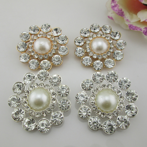 (BT261 40mm)5pcs large metal ivory pearl shank rhinestone buttons ► Photo 1/4