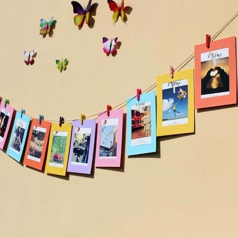 10pc Combination Paper Photo Frame with Clips and 2 m Rope 5/6/7 Inch Wall Photo Hanging Picture DIY Photo Album Home Decoration ► Photo 1/6