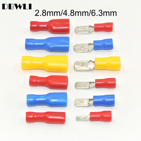 100pcs 50pairs 2.8mm 4.8mm  6.3mm Female Male Electrical Wiring Connector Insulated Crimp Terminal Spade FDFD2-250 MDD2-250 ► Photo 1/6