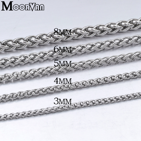 Moorvan Men Necklace Stainless Steel Boys Jewelry 40cm-90cm Braided Link Wheat Chain Necklace Women punk rock biker gift,VN347 ► Photo 1/6