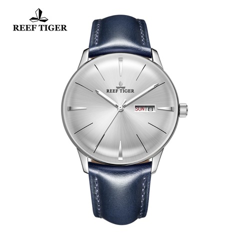 2022 New Reef Tiger/RT Dress Watches for Men Blue Leather Band  Convex Lens White Dial Automatic Watches RGA8238 ► Photo 1/1