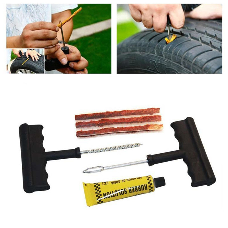 Car Tubeless Tyre Tire Puncture Repair Plug Repairing Kit Needle Patch Fix Tool 