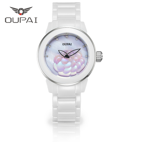 OUPAI Camellia Elegant Fashion Ceramics White  Watch Women Waterproof Shell Face Butterfly Neddle Lady Watch ► Photo 1/4