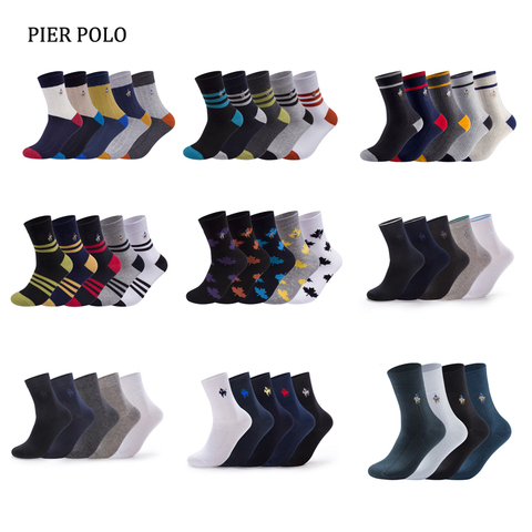 PIER POLO Brand Men Socks 5Pairs/lot Fashion Cotton Socks Summer Happy Socks Men Embroidery Dress Socks calcetines ► Photo 1/6