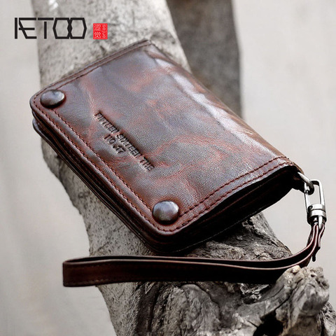 AETOO New retro handmade leather sheepskin casual short section men and women hipster wallet purse handbags set hand ► Photo 1/6