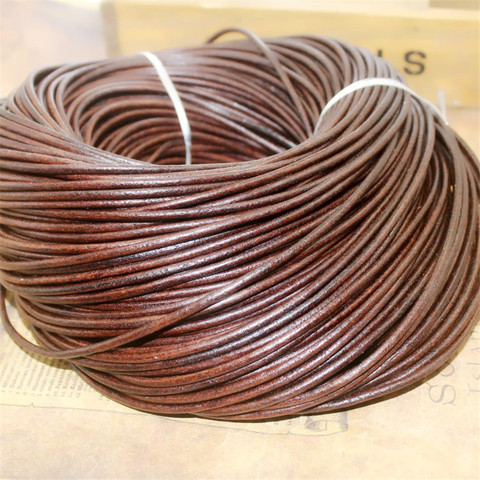 2/3/4/5/6/8/10mm Flat Round Genuine Leather Cord Retro Dark Brown Cow Leather Cords String Rope Bracelet Findings DIY 2m/lot ► Photo 1/3