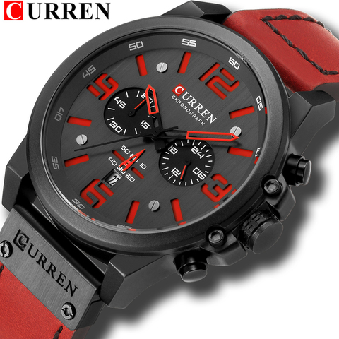 Reloj Hombre Casual Quartz Watches For Men CURREN Fashion Red Leather Sports Men Wristwatch Chronograph Male Watch Drop shipping ► Photo 1/6