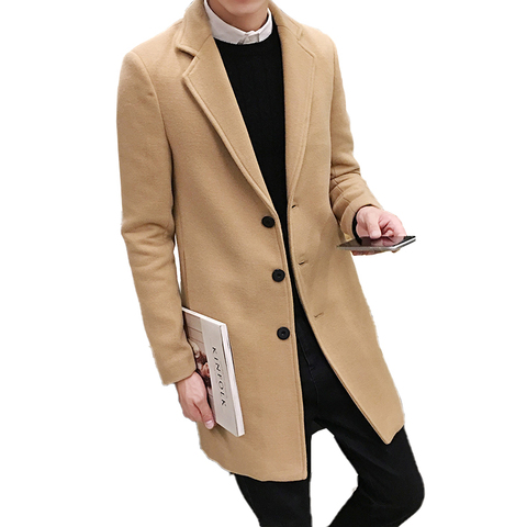 New Fashion Boutique Pure Color High-grade Men Woolen Cloth Casual Business Trench Coat Mens Leisure Blends Dust Coats Jackets ► Photo 1/6