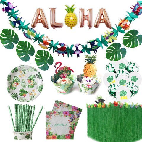 Hawaiian Party Decorations Artificial Flowers Palm Leaves Bunting Banner Luau Flamingo Summer Tropical Party Wedding Decoration ► Photo 1/6
