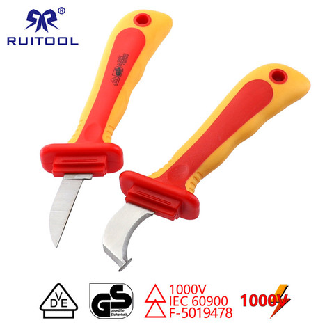 Insulated Electrician Knife VDE 1000V Cable Stripping Knife Straight Curved Hook Fixed Blade Wire Stripper Tools For Electrician ► Photo 1/6