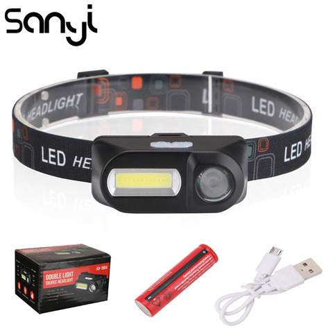 SANYI COB XPE 3800 LM Headlamp USB Rechargeable Headlight Flashlight Torch 6 Modes Head Lamp by 18650 Battery ► Photo 1/6