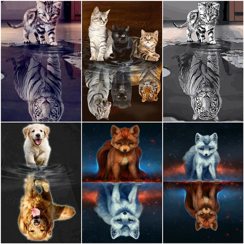 LZAIQIZG 5D Diamond Painting Cat Tiger Full Square Round Diamond Embroidery Cats Diamond Mosaic Animals Pictures Of Rhinestones ► Photo 1/6