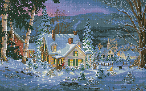 Top Quality Beautiful Lovely Counted Cross Stitch Kit Winter's Hush Silence Hivernal Hill House Winter Snow Night dim 08862 ► Photo 1/2