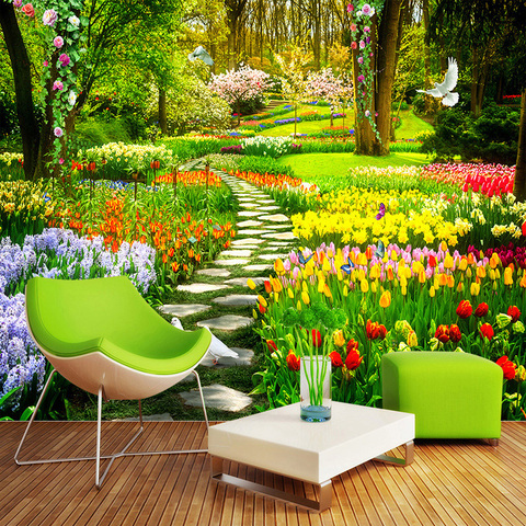 Custom 3D Nature Flowers Garden Path Photo Mural Wallpaper Living Room Bedroom Home Decor Background Wall Covering Papel Murals ► Photo 1/6