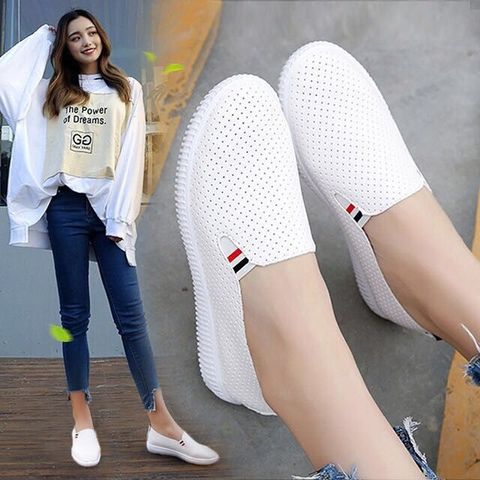 Women Sneakers White Flats Cut-Out Woman Loafers Pu Leather Slip on Shoes Low Heels Casual Shoes Espadrilles Ladies Shoes N7145 ► Photo 1/6