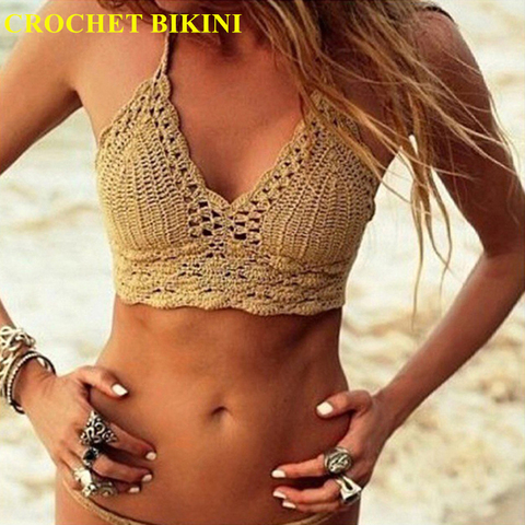 CROCHET BIKINI 2022 Sexy Top Handmade Knit Crochet Crop Top Women Summer Swimwear Camisoles Push Up Beach Tanks Halter Yoga Bras ► Photo 1/6