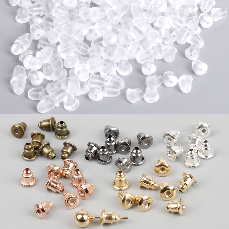 100pcs/lot Stud Earring Transparent Rubber Stoppers Silicone Round Ear  Plugging Blocked Earring Backs Stoppers Ear