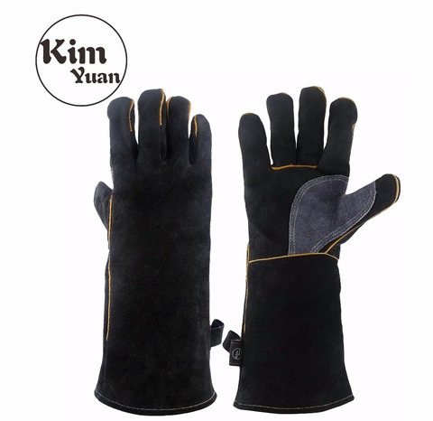KIMYUAN 016/017L Welding Gloves Heat Resistant Perfect for Cooking/Baking/Fireplace/Animal Handling/BBQ -Black-Gray 14/16inches ► Photo 1/6