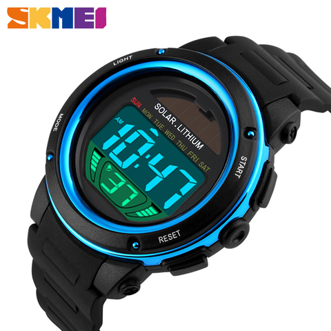 SKMEI Outdoor Sport Watch Men Solar PU Strap Wristwatches Mens Chronograph Alarm 5Bar Waterproof Digital Watch reloj hombre 1096 ► Photo 1/6