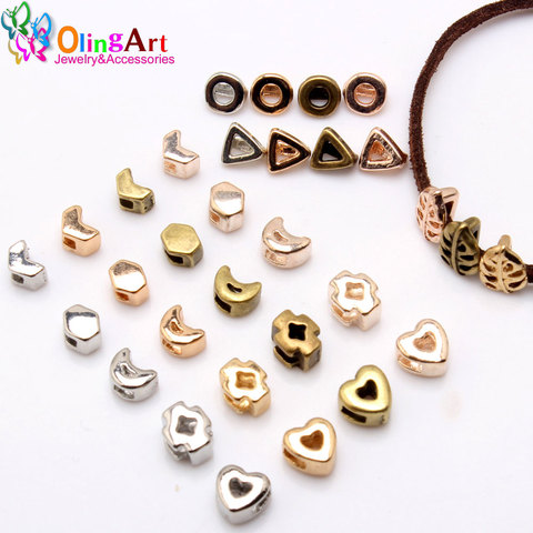 Olingart 20pcs Hole 3*2MM Charms cross heart shape Slider Beads Tibetan Silver color Finding  Jewelry Making DIY Handmade ► Photo 1/6