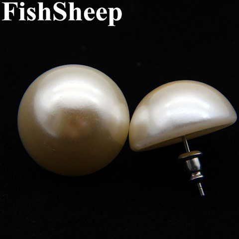 FishSheep 20MM Big Simulated Pearl Stud Earrings For Women White Color Simple Half Round Imitation Pearl Earrings For Women Gift ► Photo 1/6
