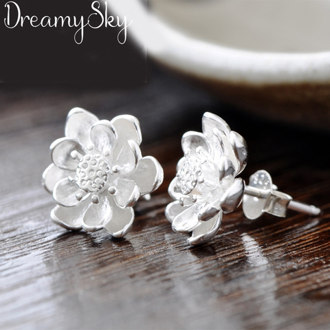 Trendy Silver Color  Lotus Flower Earrings For Women Girls Bijoux Femme Gifts Statement Earrings joyas de plata Brincos ► Photo 1/6