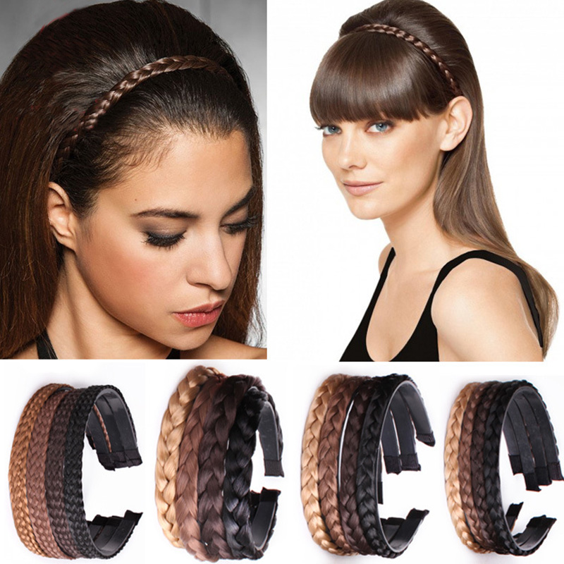 Women Braided Synthetic Plaited Hair Headband Hair Band Hoop Elastic Headwear 