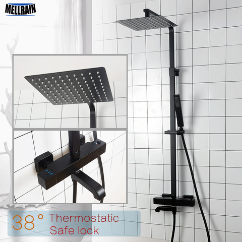 Bathroom Thermostatic Shower Faucet Solid Brass Matte Black Rain Shower Set Wall Mounted Water Mixer Luxurious Shower Kit. ► Photo 1/6
