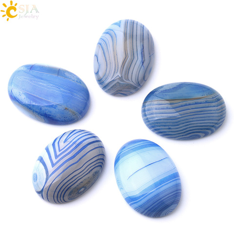 CSJA Natural Stones Cabochon CAB Beads for Jewelry Making Blue Striped Agates Accessories DIY Women Rings Earrings Pendants F809 ► Photo 1/6