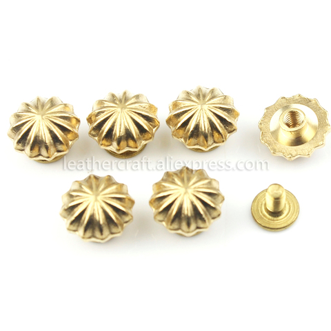 10 pcs Solid brass chrysanthemum screw back rivets studs Fashion clothing Luxury bag strap leather craft decor Hardware 2 sizes ► Photo 1/6