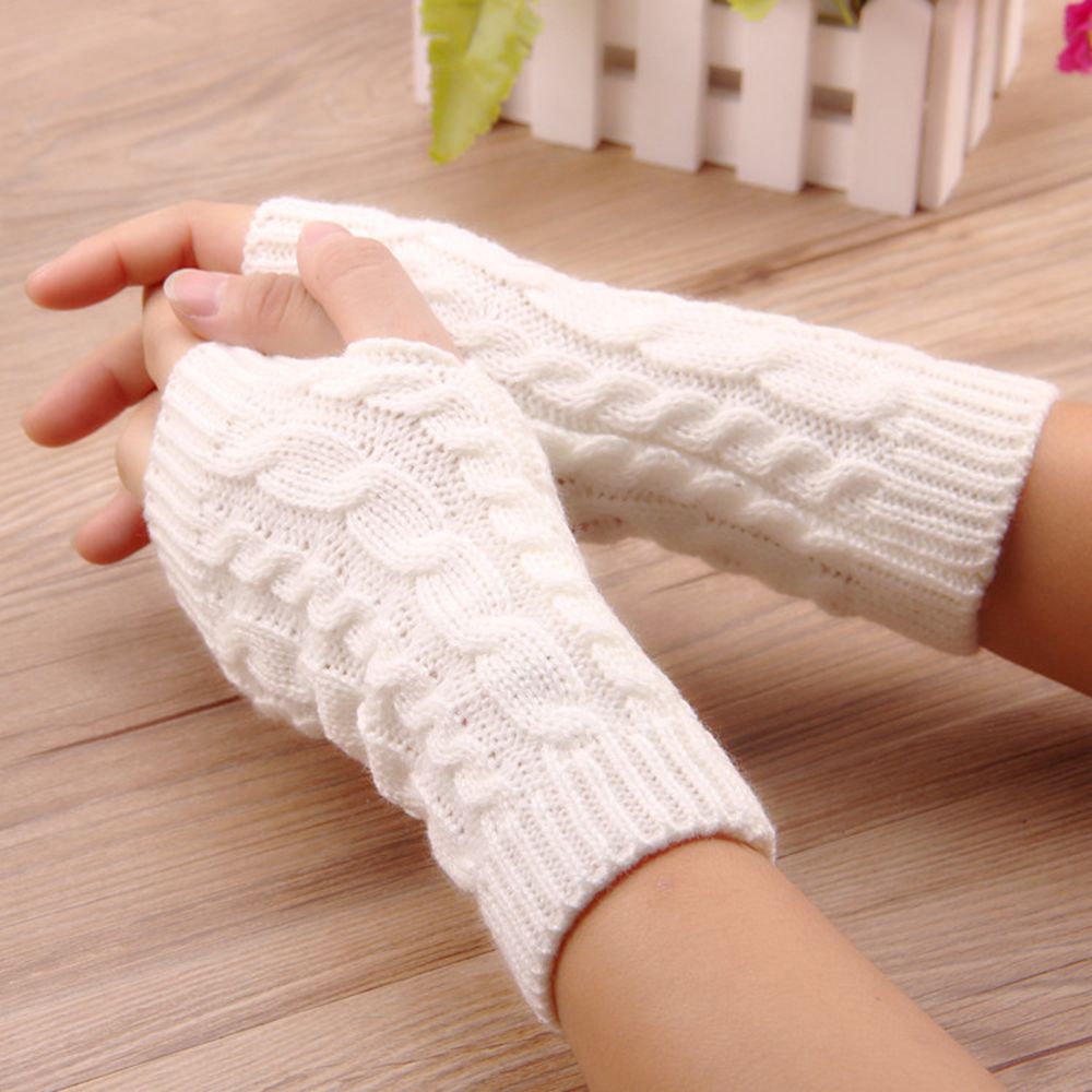 Unisex Men Women Arm Warmer Fingerless Knitted Long Gloves Cute MittensFashionwr 