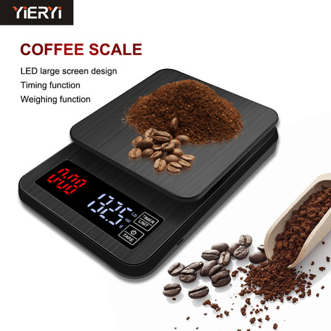 Yieryi LED Digital Coffee Electronic Scale with Timing, USB Power Socket Kitchen Scale 3kg/0.1g, 5kg/0.1g, 10kg/1g Pocket Scale ► Photo 1/1